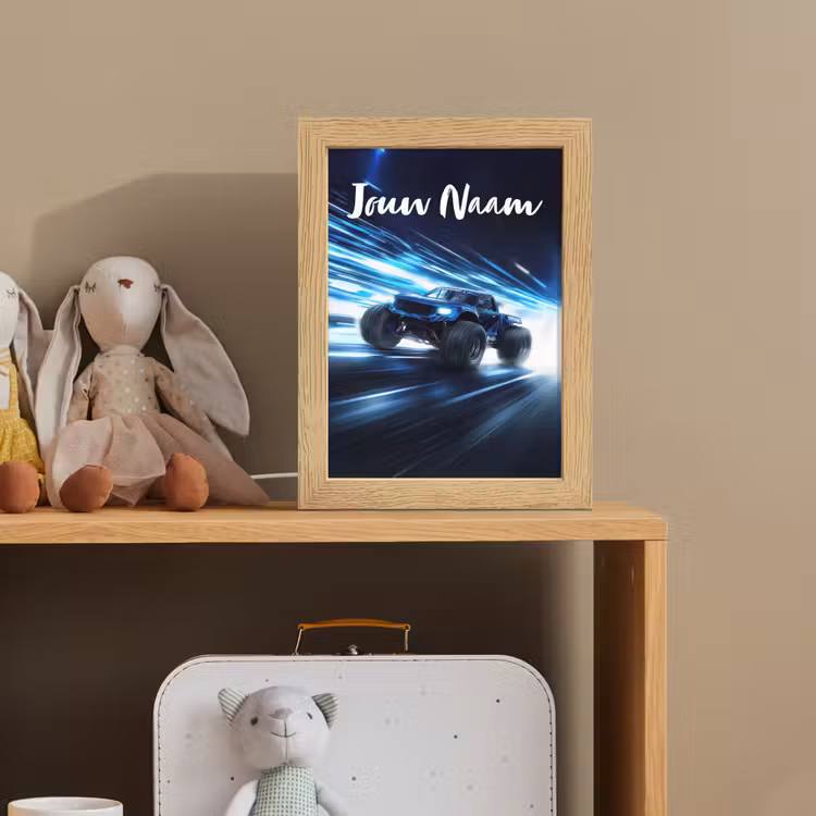 Monstertruck - Blauw - Neon - Lichten Light Box met kabel (Kinderlampje) klein -sfeer2_kind