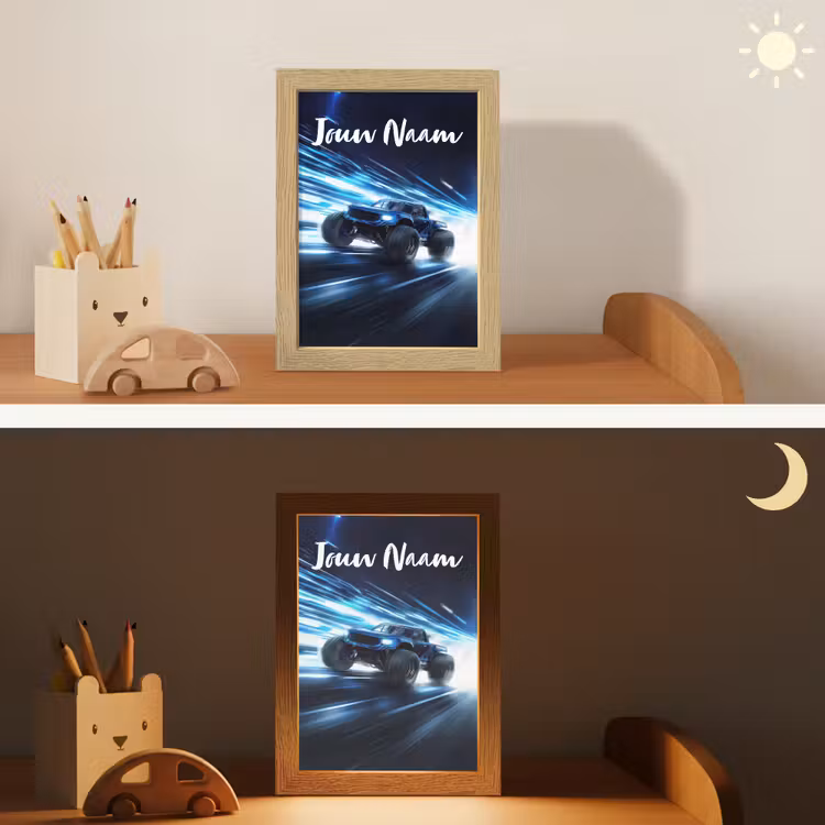Monstertruck - Blauw - Neon - Lichten Light Box met kabel (Kinderlampje) klein -sfeer3_kind