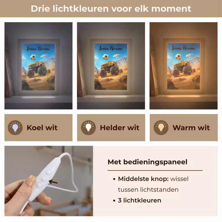 Monstertruck - Voetbal - Woestijn Light Box met kabel (Kinderlampje) klein -USP_lichtkleurNL