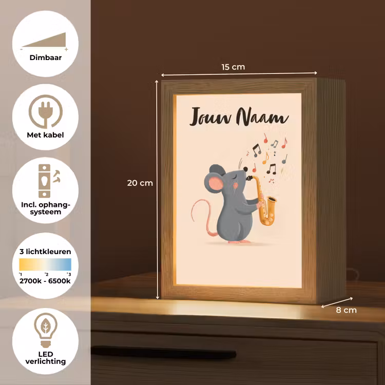 Muis - Saxofoon - Muzieknoten Light Box met kabel (Kinderlampje) klein -USP_NL