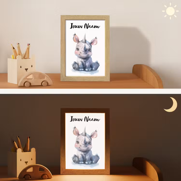 Neushoorn - Baby dier - Dieren Light Box met kabel (Kinderlampje) klein -sfeer3_kind