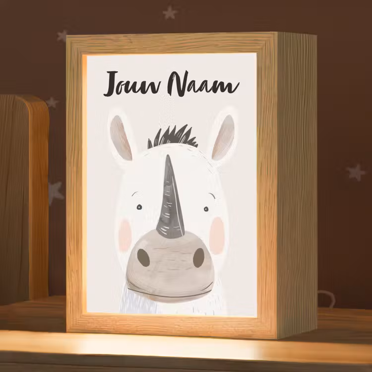 Neushoorn - Wilde dieren - Pastel kleuren Light Box met kabel (Kinderlampje) klein -zzz_3d_website