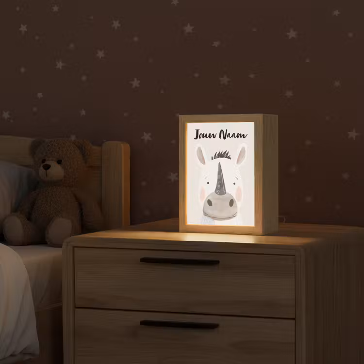 Neushoorn - Wilde dieren - Pastel kleuren Light Box met kabel (Kinderlampje) klein -sfeer1_kind