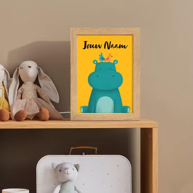 Nijlpaard - Vogels - Groen - Geel Light Box met kabel (Kinderlampje) klein -sfeer2_kind