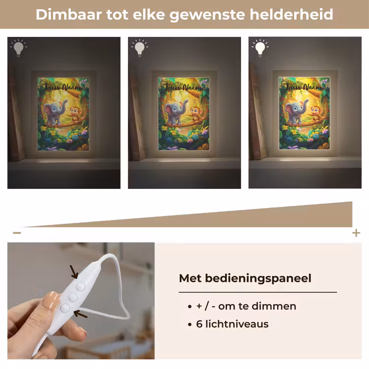Olifant - Appje - Jungle - Kleurrijk Light Box met kabel (Kinderlampje) klein -USP_dimbaarNL