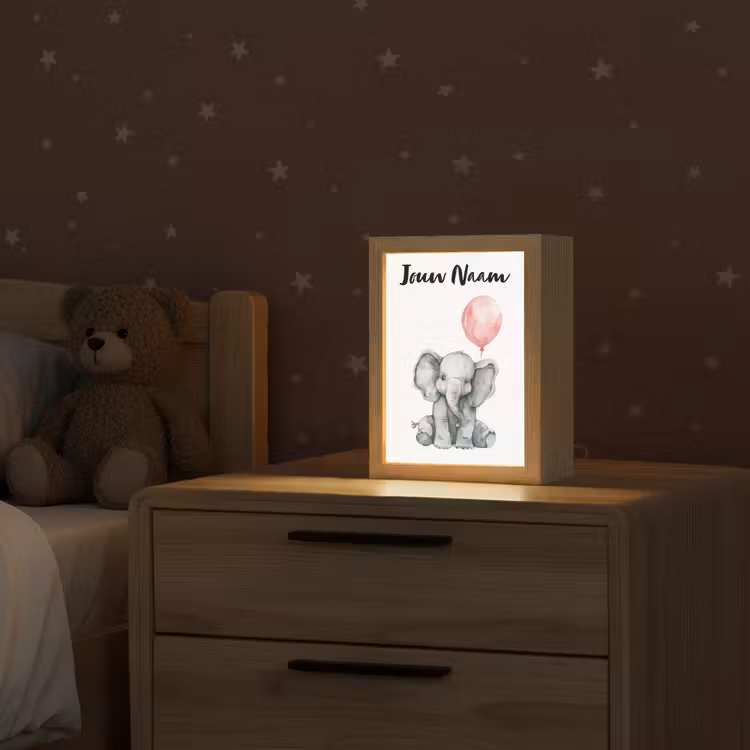 Olifant - Baby dier - Roze ballon Light Box met kabel (Kinderlampje) klein -sfeer1_kind