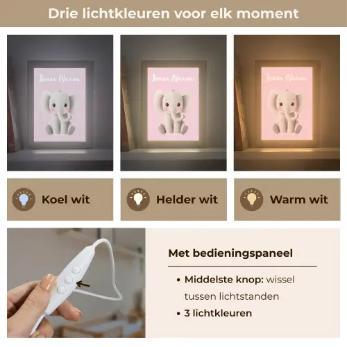 Olifant - Baby - Roze - Cartoon Light Box met kabel (Kinderlampje) klein -USP_lichtkleurNL