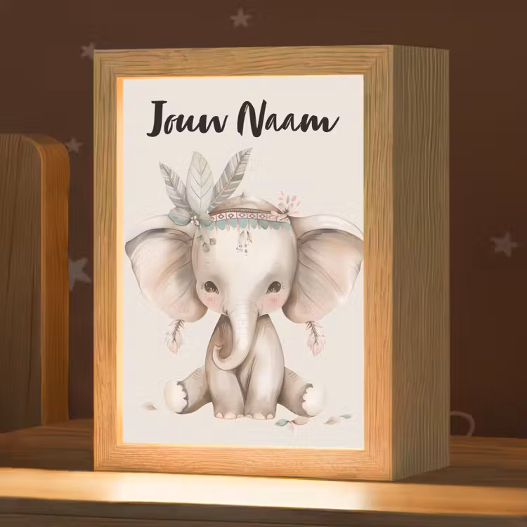 Olifant - Bohemian - Dieren - Boho Light Box met kabel (Kinderlampje) klein -zzz_3d_website