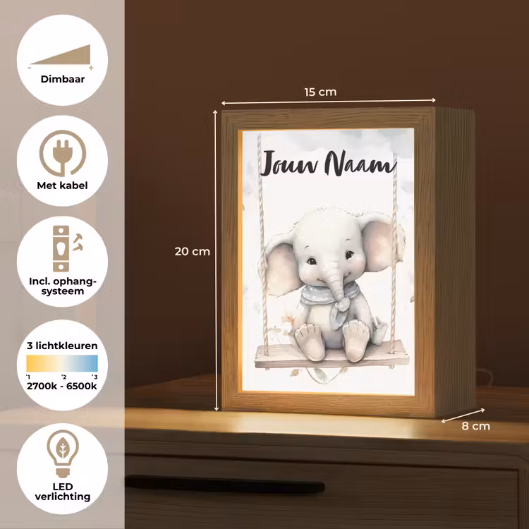 Olifant - Dier - Kinderen Light Box met kabel (Kinderlampje) klein -USP_NL