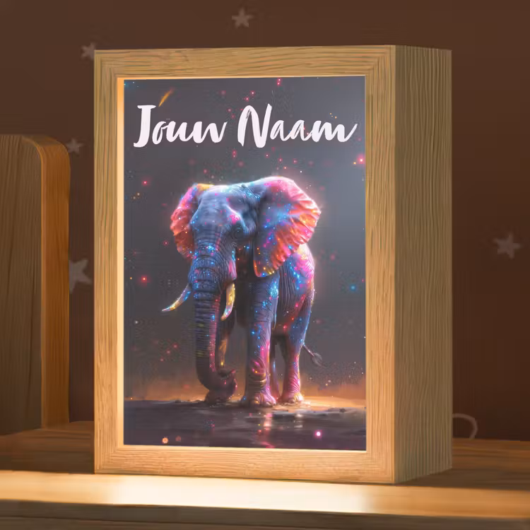 Olifant - Kleuren - Sterren - Dier Light Box met kabel (Kinderlampje) klein -zzz_3d_website