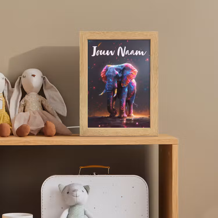 Olifant - Kleuren - Sterren - Dier Light Box met kabel (Kinderlampje) klein -sfeer2_kind