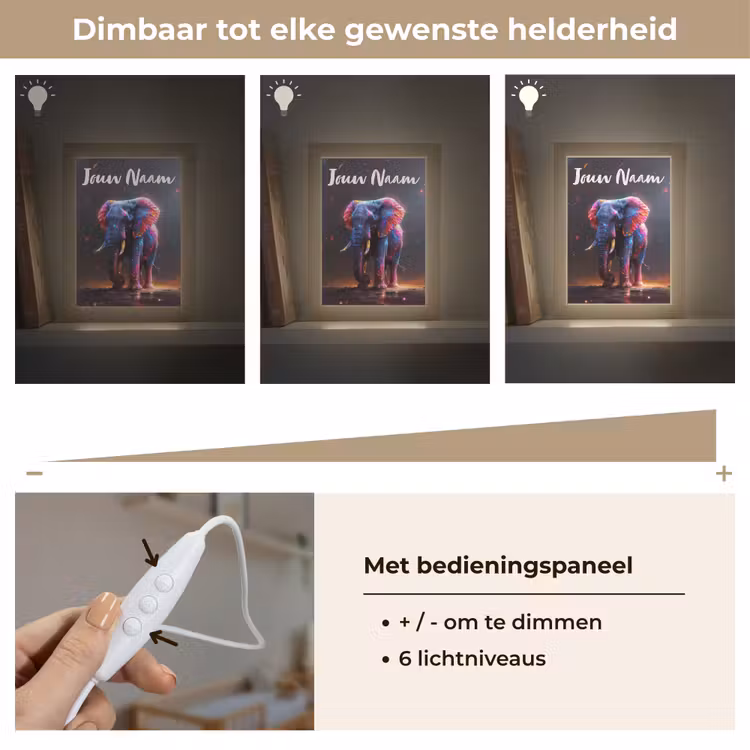 Olifant - Kleuren - Sterren - Dier Light Box met kabel (Kinderlampje) klein -USP_dimbaarNL