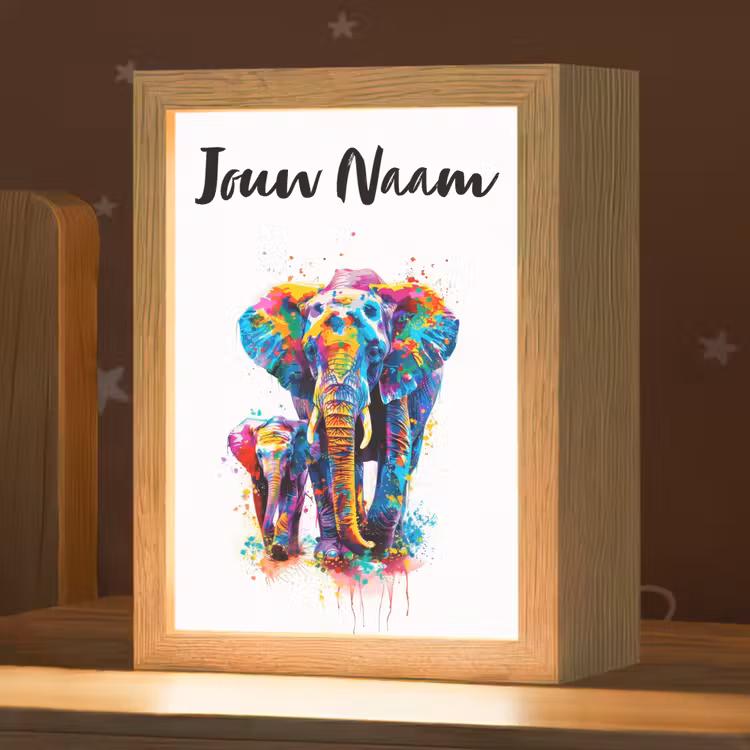 Olifanten - Dieren - Verf - Kleurrijk Light Box met kabel (Kinderlampje) klein -zzz_3d_website
