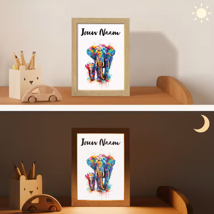 Olifanten - Dieren - Verf - Kleurrijk Light Box met kabel (Kinderlampje) klein -sfeer3_kind