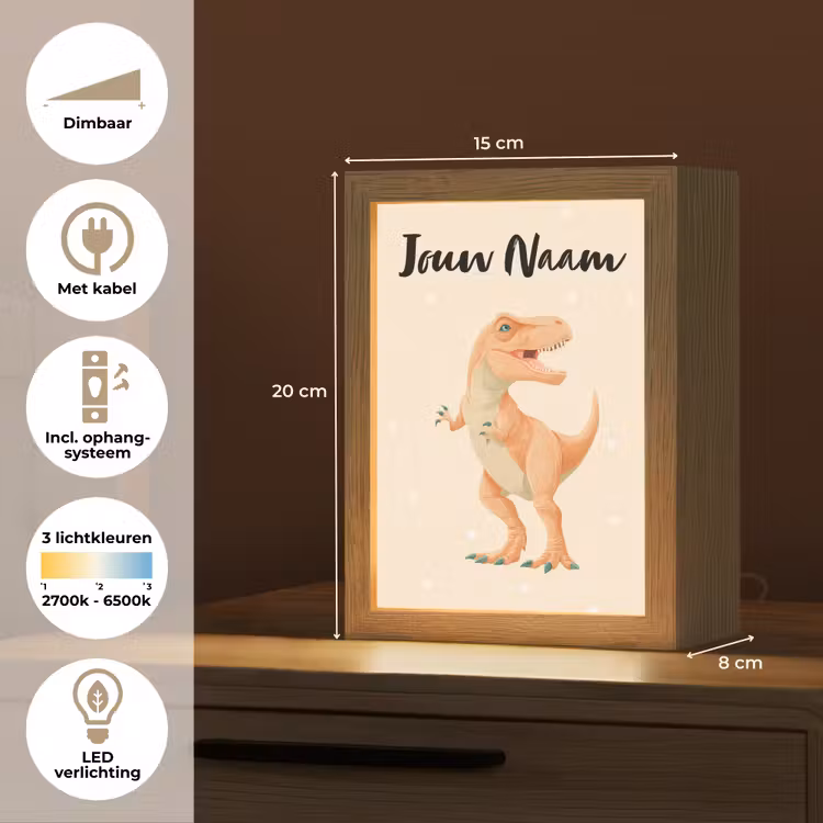 Oranje - Dino - T-Rex - Stippen Light Box met kabel (Kinderlampje) klein -USP_NL