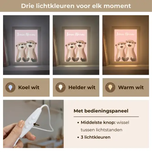 Otters - Glimlach - Bruin Light Box met kabel (Kinderlampje) klein -USP_lichtkleurNL