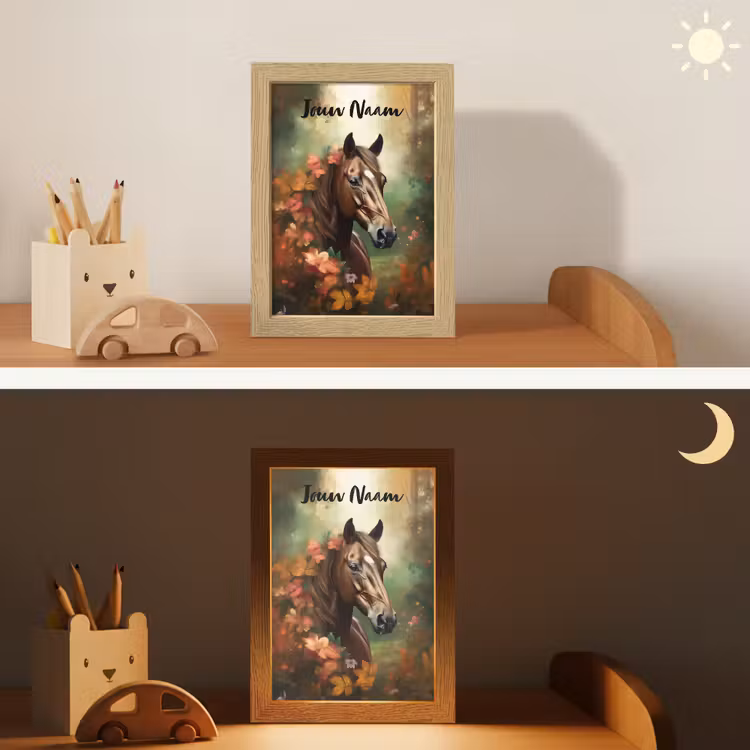 Paard - Bloemen - Natuur - Dieren - Bos - Oranje Light Box met kabel (Kinderlampje) klein -sfeer3_kind