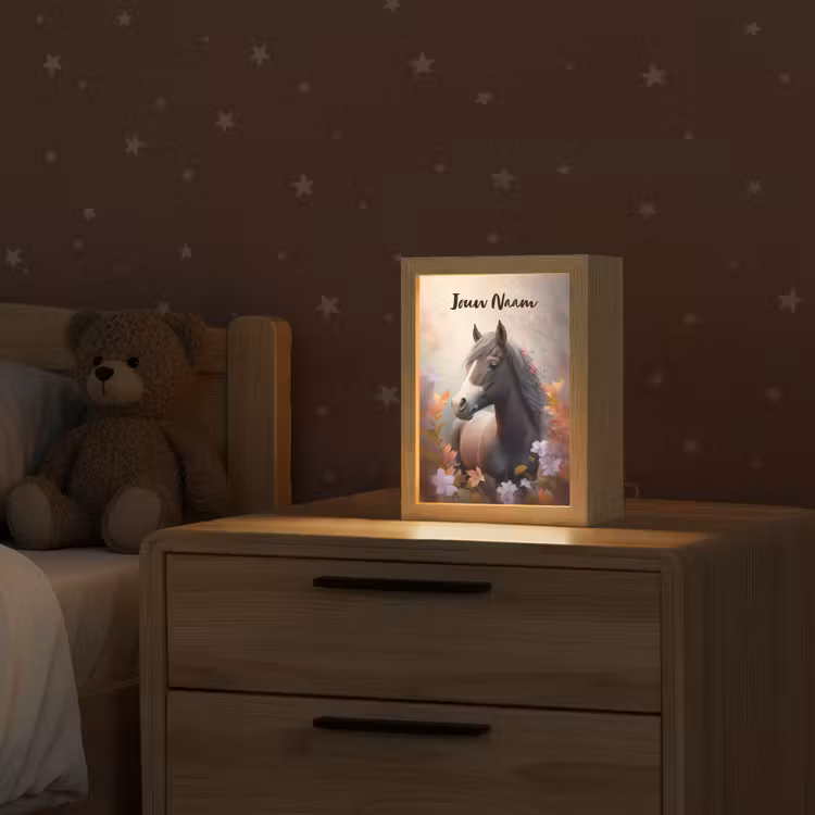 Paard - Bloemen - Natuur - Paars - Dieren Light Box met kabel (Kinderlampje) klein -sfeer1_kind