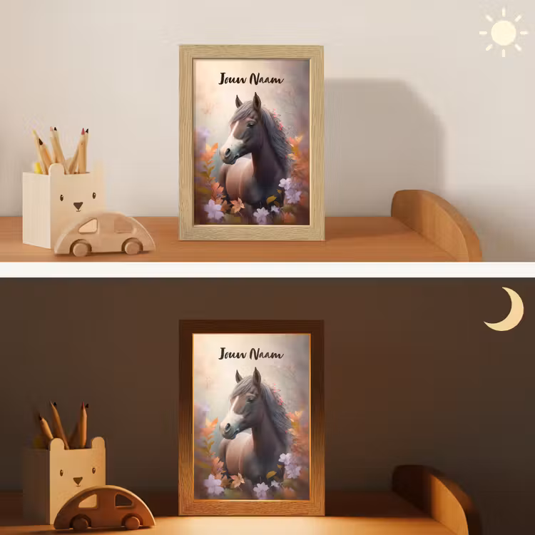 Paard - Bloemen - Natuur - Paars - Dieren Light Box met kabel (Kinderlampje) klein -sfeer3_kind