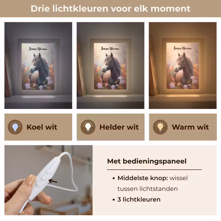 Paard - Bloemen - Natuur - Paars - Dieren Light Box met kabel (Kinderlampje) klein -USP_lichtkleurNL