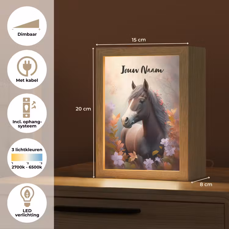 Paard - Bloemen - Natuur - Paars - Dieren Light Box met kabel (Kinderlampje) klein -USP_NL