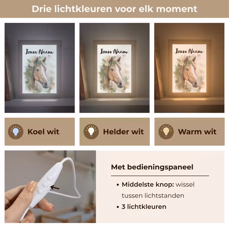 Paard - Bloemen - Natuur - Waterverf - Dieren Light Box met kabel (Kinderlampje) klein -USP_lichtkleurNL