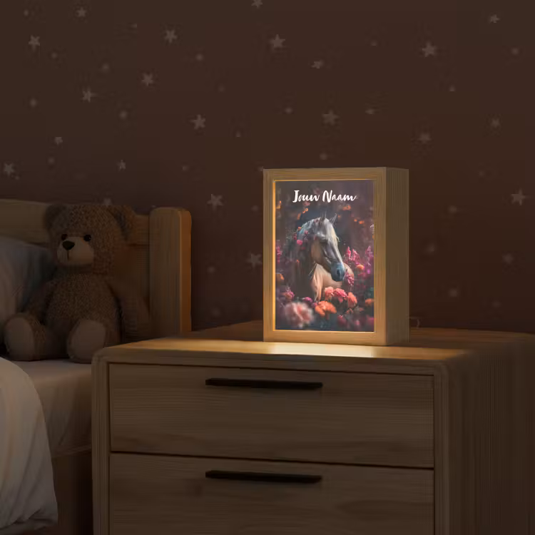 Paard - Bloemen - Paars - Oranje - Dieren Light Box met kabel (Kinderlampje) klein -sfeer1_kind