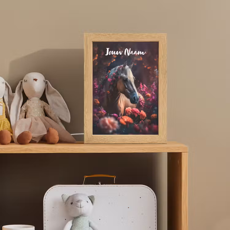 Paard - Bloemen - Paars - Oranje - Dieren Light Box met kabel (Kinderlampje) klein -sfeer2_kind