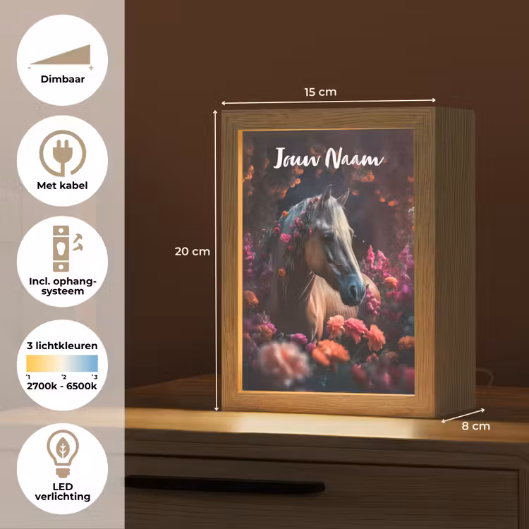 Paard - Bloemen - Paars - Oranje - Dieren Light Box met kabel (Kinderlampje) klein -USP_NL