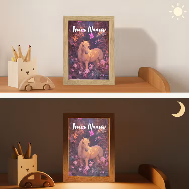 Paard - Bloemen - Paars - Vlinder Light Box met kabel (Kinderlampje) klein -sfeer3_kind