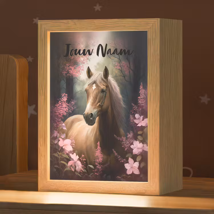 Paard - Bloemen - Roze - Natuur - Bos Light Box met kabel (Kinderlampje) klein -zzz_3d_website