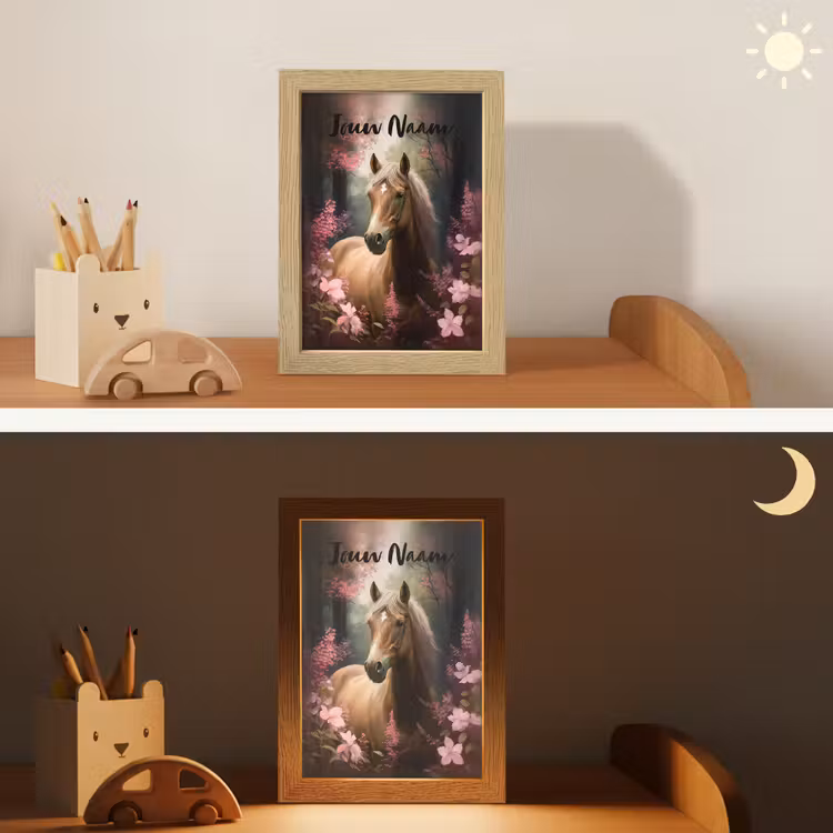 Paard - Bloemen - Roze - Natuur - Bos Light Box met kabel (Kinderlampje) klein -sfeer3_kind