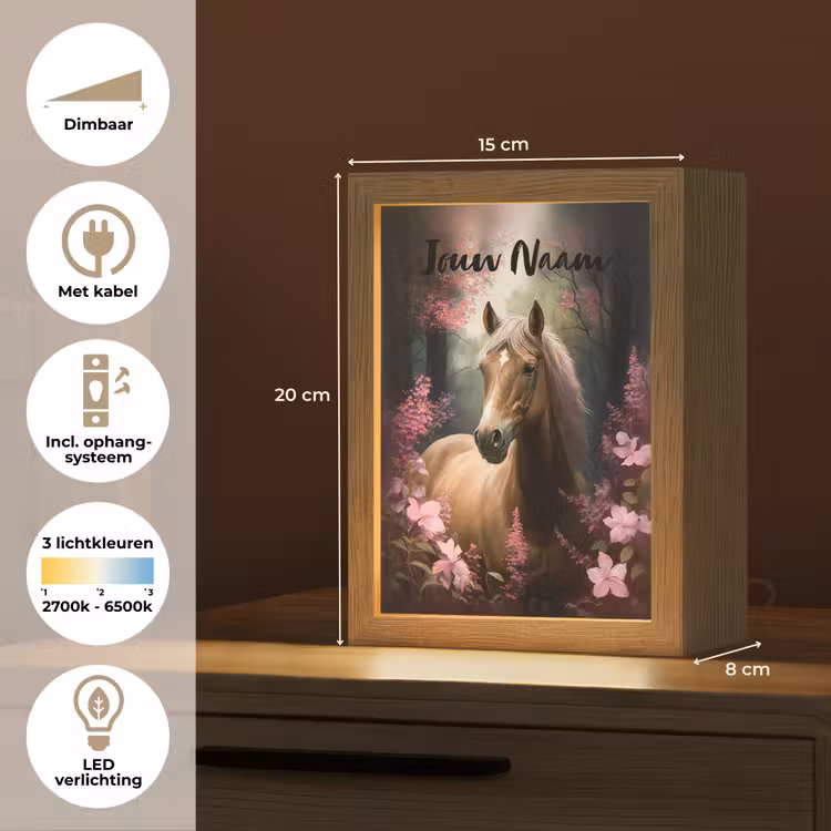 Paard - Bloemen - Roze - Natuur - Bos Light Box met kabel (Kinderlampje) klein -USP_NL