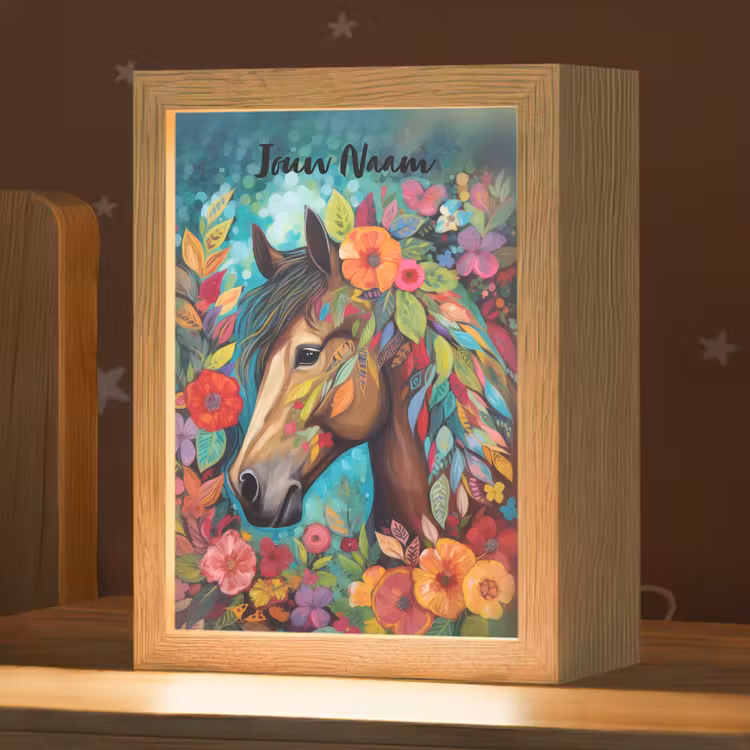 Paard - Bloemen - Schilderij - Natuur - Verf Light Box met kabel (Kinderlampje) klein -zzz_3d_website
