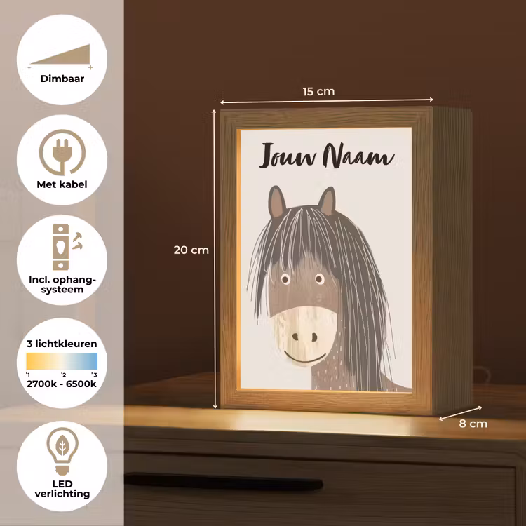 Paard - Dier - Pastel kleuren - Paarden Light Box met kabel (Kinderlampje) klein -USP_NL