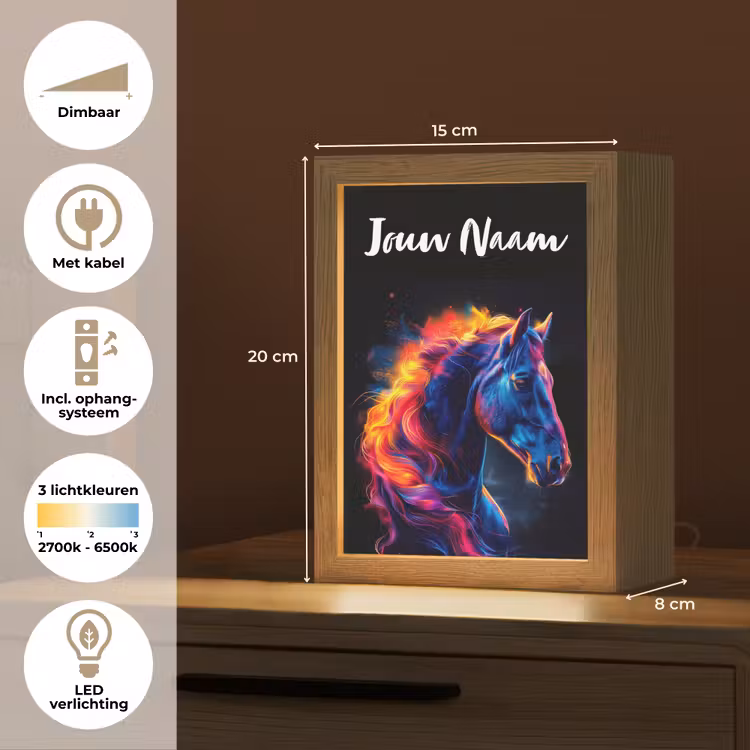Paard - Dier - Rook - Zwart - Kleuren Light Box met kabel (Kinderlampje) klein -USP_NL