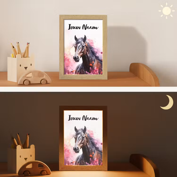 Paard - Dieren - Meisje - Roze Light Box met kabel (Kinderlampje) klein -sfeer3_kind