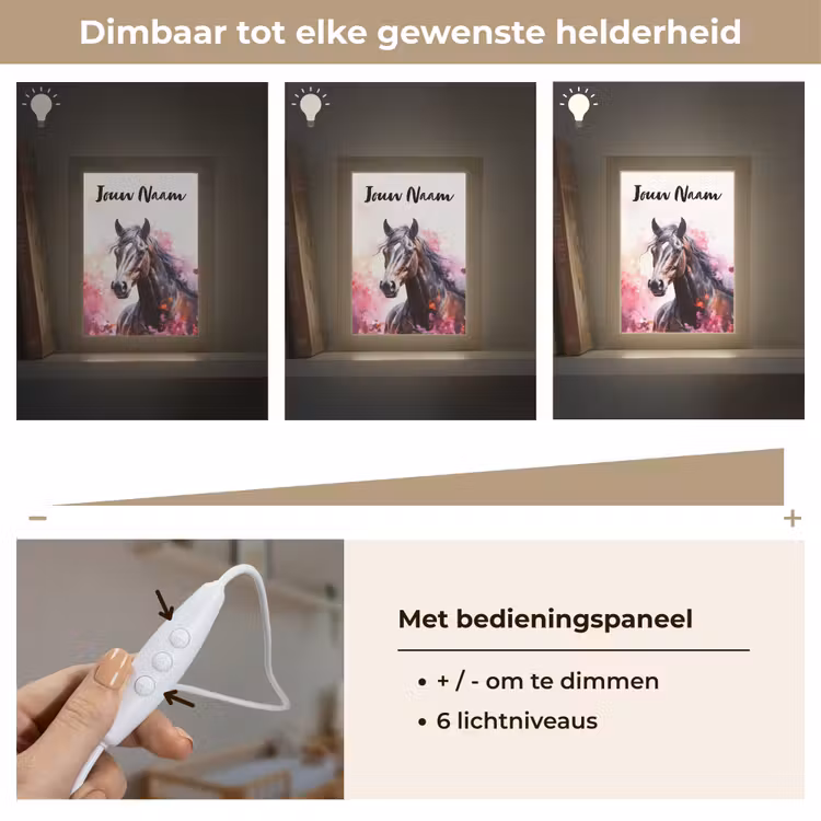 Paard - Dieren - Meisje - Roze Light Box met kabel (Kinderlampje) klein -USP_dimbaarNL