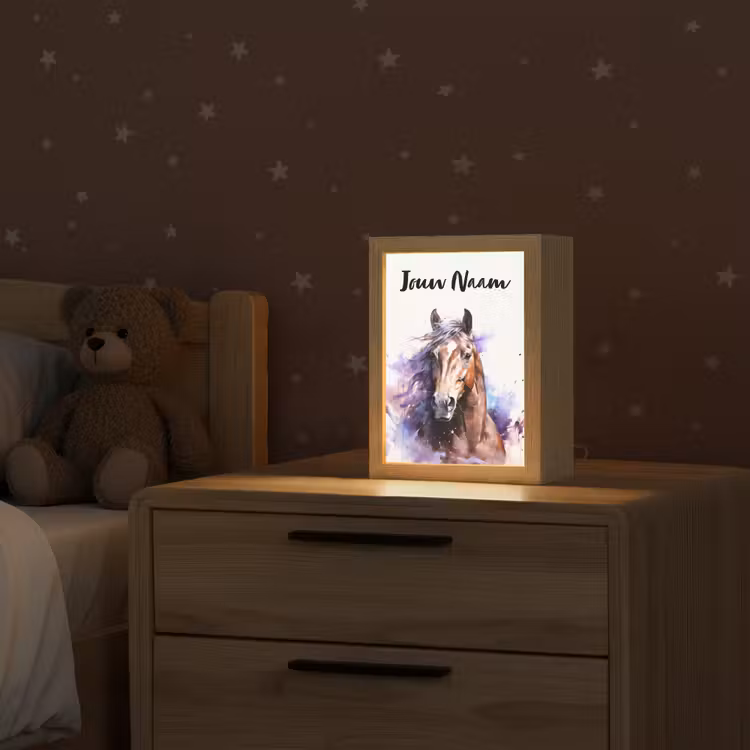 Paard - Dieren - Meisjes - Paars - Bruin Light Box met kabel (Kinderlampje) klein -sfeer1_kind