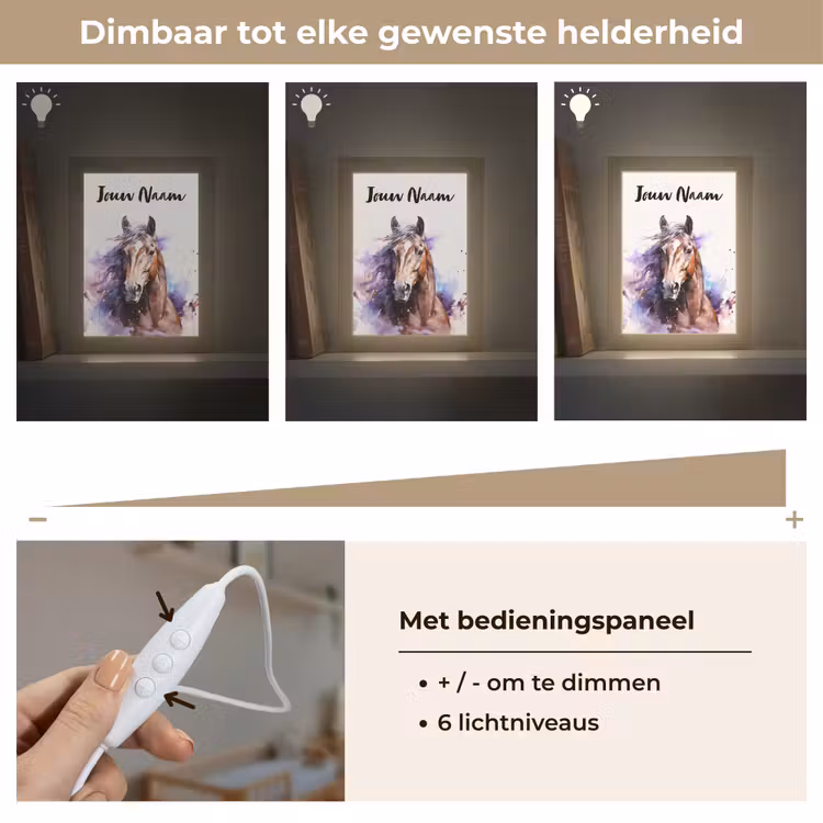 Paard - Dieren - Meisjes - Paars - Bruin Light Box met kabel (Kinderlampje) klein -USP_dimbaarNL