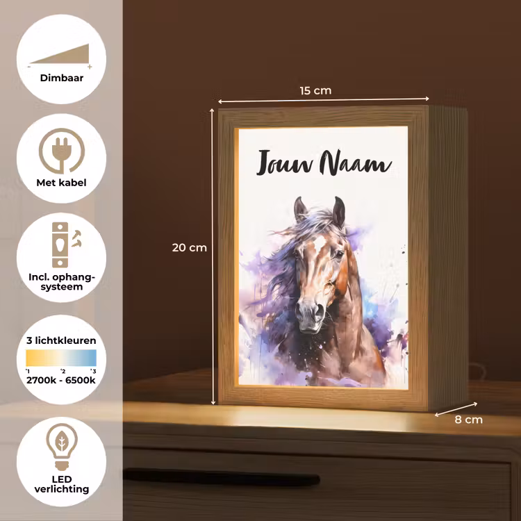 Paard - Dieren - Meisjes - Paars - Bruin Light Box met kabel (Kinderlampje) klein -USP_NL