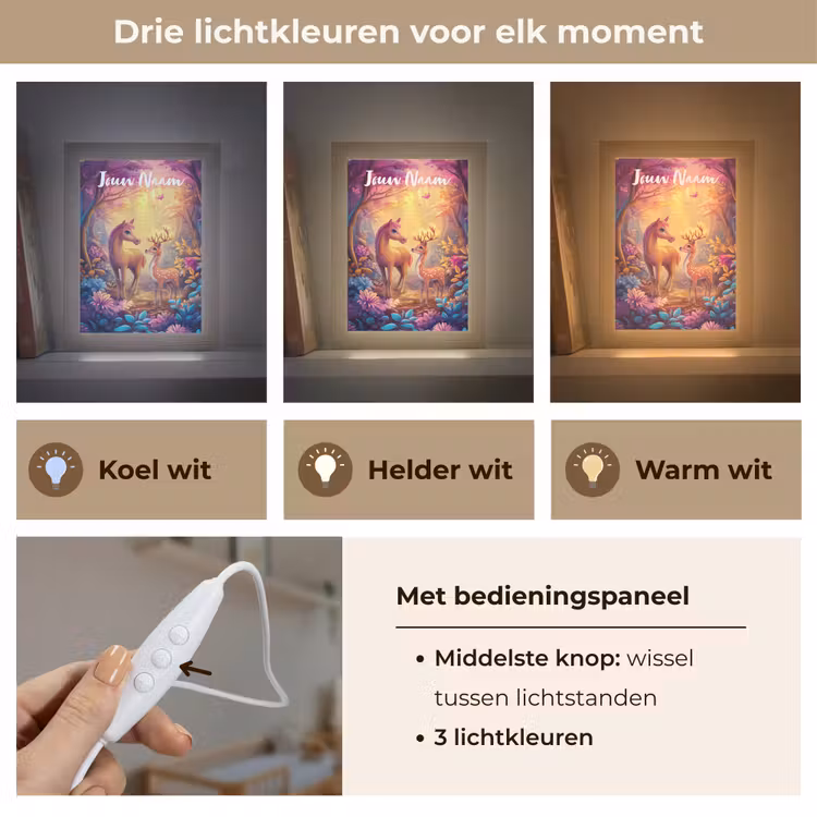 Paard - Hert - Sprookjesbos - Paars Light Box met kabel (Kinderlampje) klein -USP_lichtkleurNL