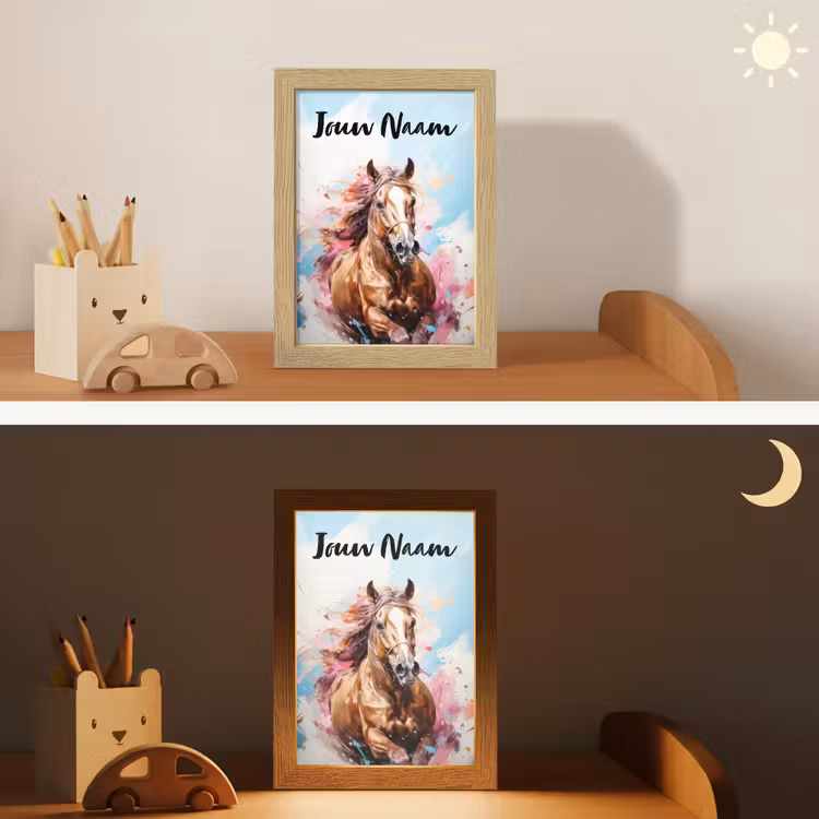 Paard - Meisjes - Blauw - Roze Light Box met kabel (Kinderlampje) klein -sfeer3_kind