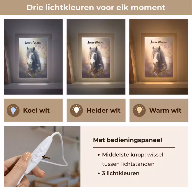 Paard - Natuur - Dieren - Bloemen - Paars Light Box met kabel (Kinderlampje) klein -USP_lichtkleurNL