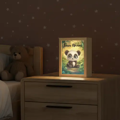 Panda - Bamboebos - Groen Light Box met kabel (Kinderlampje) klein -sfeer1_kind