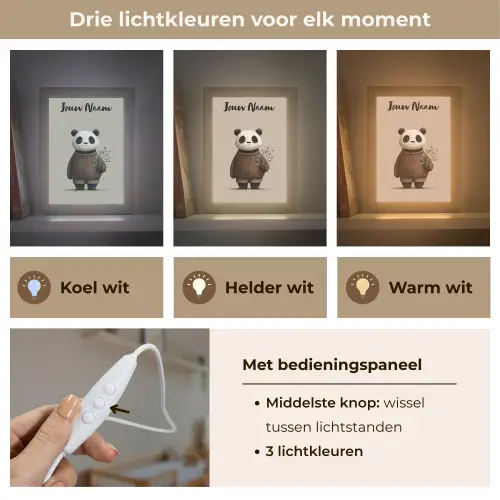 Panda - Blauwe bloemen - Zachtheid Light Box met kabel (Kinderlampje) klein -USP_lichtkleurNL