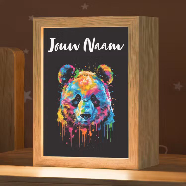 Panda - Dieren - Kleur - Verf - Zwart Light Box met kabel (Kinderlampje) klein -zzz_3d_website
