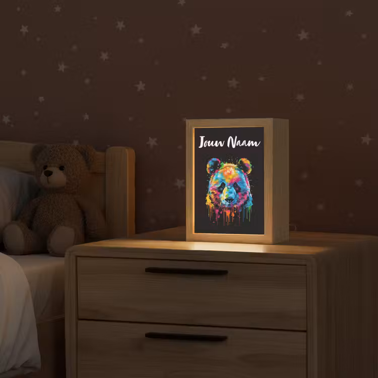 Panda - Dieren - Kleur - Verf - Zwart Light Box met kabel (Kinderlampje) klein -sfeer1_kind