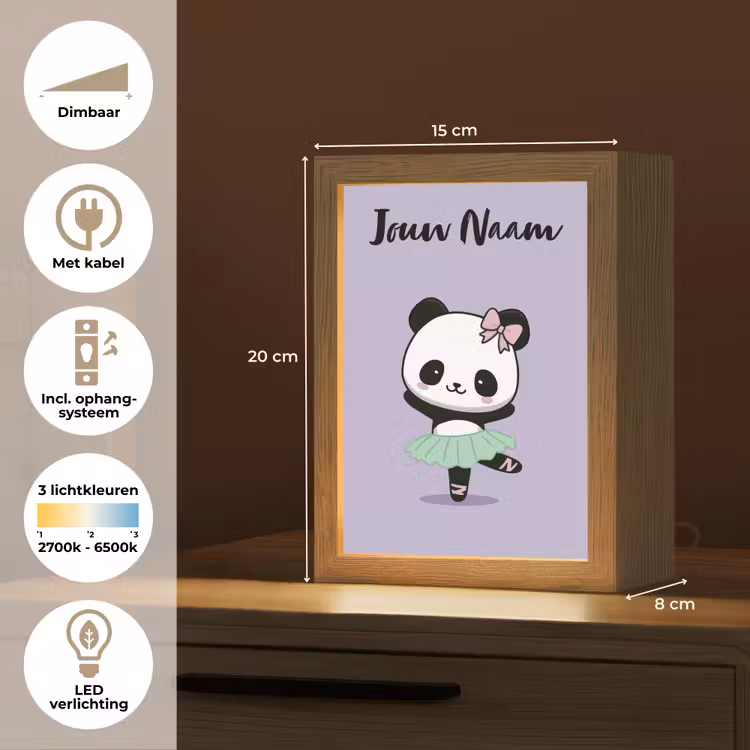 Panda - Paars - Strikje - Kawaii Light Box met kabel (Kinderlampje) klein -USP_NL