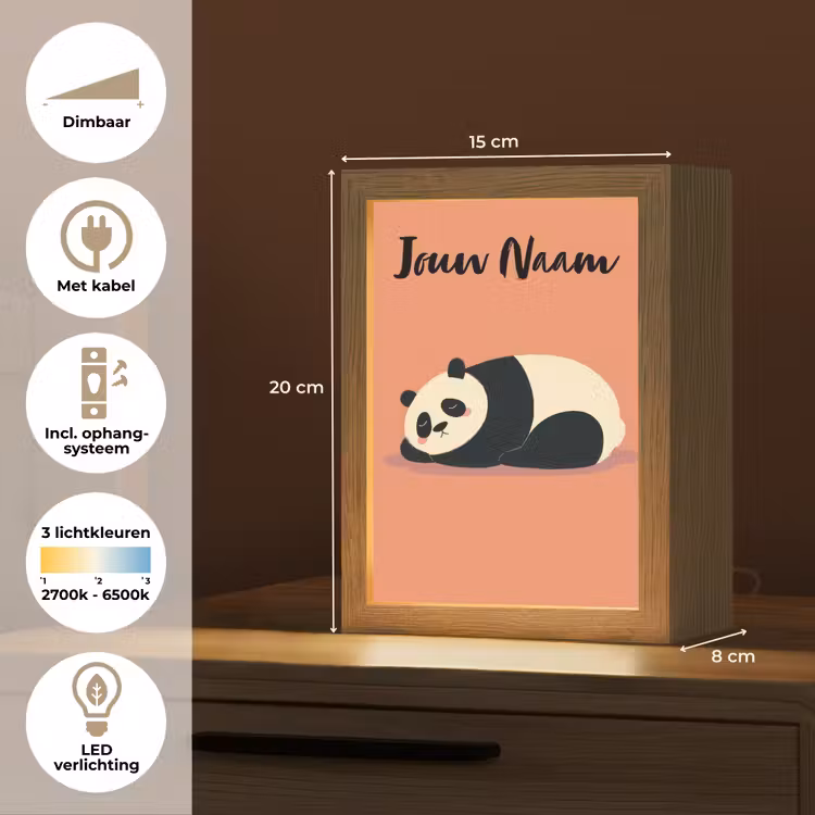 Panda - Slaap - Oranje Light Box met kabel (Kinderlampje) klein -USP_NL